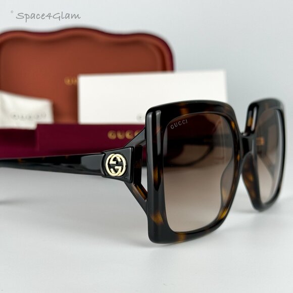 Gucci Women Sunglasses Havana Brown Gradient Rectangle GG0876S Logo 002 NEW - Picture 4 of 8